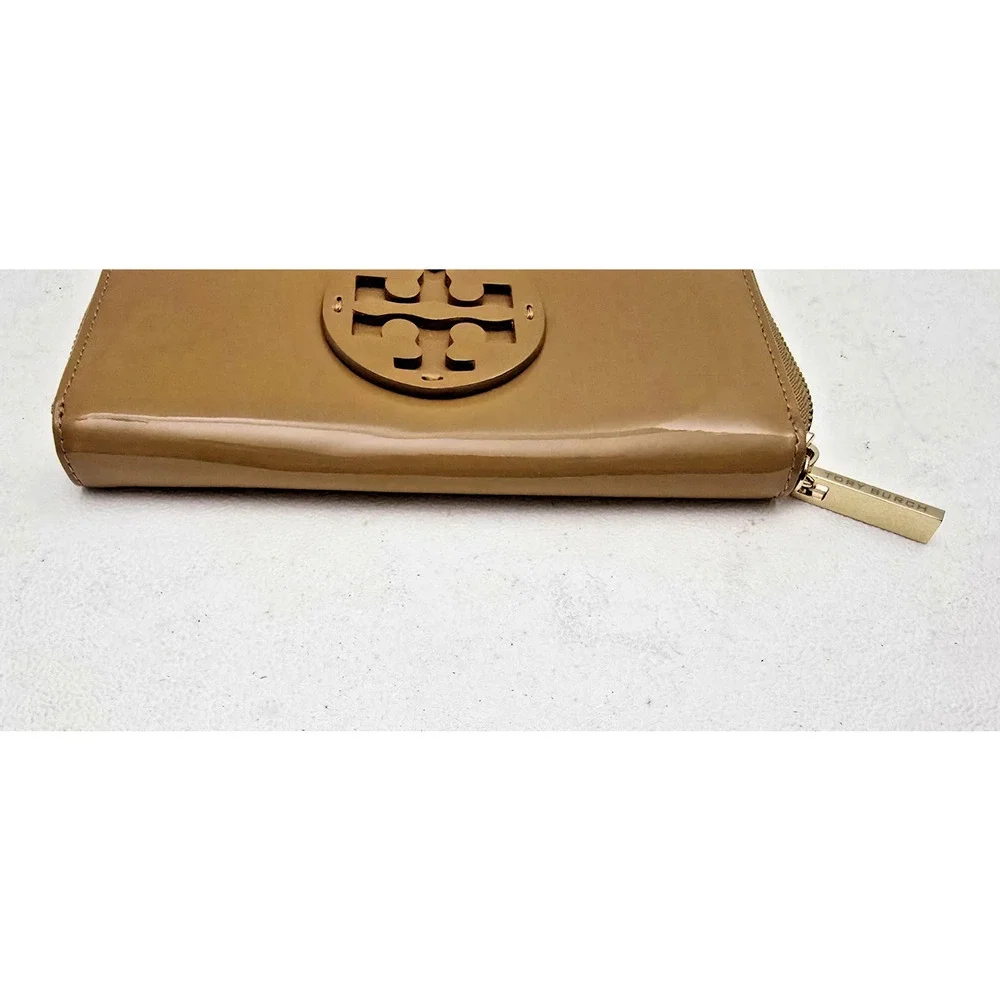 Tory Burch Patent Leather Zip Around Continental Wallet Caramel